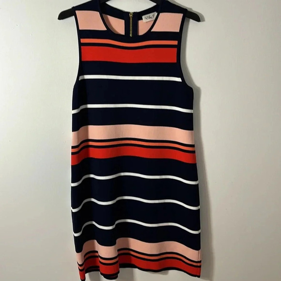 Eliza J Sleeveless Back Zip Dress Size Large Striped Navy Knit A LIne Tank - Picture 8 of 8